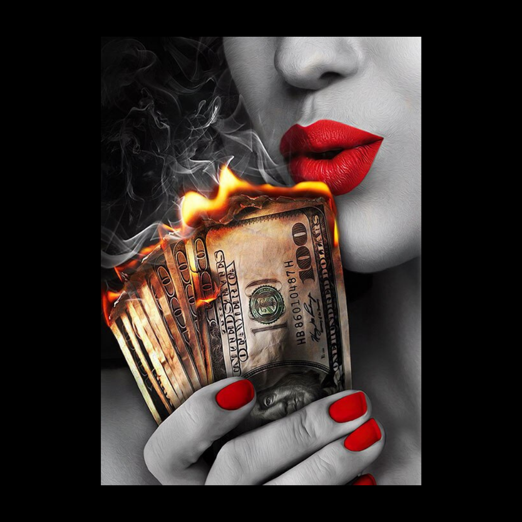 Experience the extravagant style and magnetic energy of the exclusive Burn My Money Canvas Print. Illuminate your walls with its bold colors and intricate details. Transform your living space into an inspiring and luxurious retreat with this remarkable artwork. Enjoy the lavish display and make a statement today!