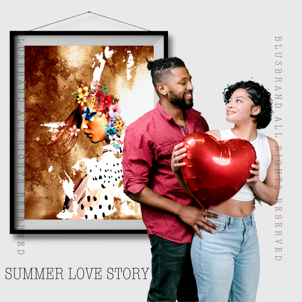 Fall in love with SUMMER LOVE STORY! This artwork captures the magic of romance in the air, making it the perfect wedding gift! Enjoy the beauty of love with a piece of art that will make your home truly special.   THIS ART IS A DIGITAL EFFORT PRINTED ON CANVAS AND NOT AN ACTUAL OIL PAINTING; IT IS A  BLU3BRAND COPYRIGHTED EXCLUSIVE, DO NOT DUPLICATE IT WITHOUT PERMISSION.