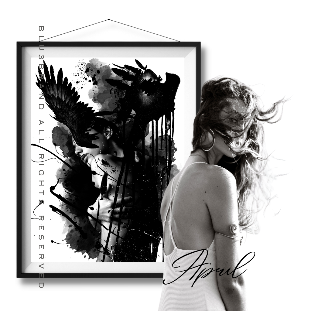 Live life untamed with APRIL: artwork featuring a Raven as your guardian spirit, a symbol of strength, and a free spirit to boost your confidence. Unleash and explore your wildest dreams!