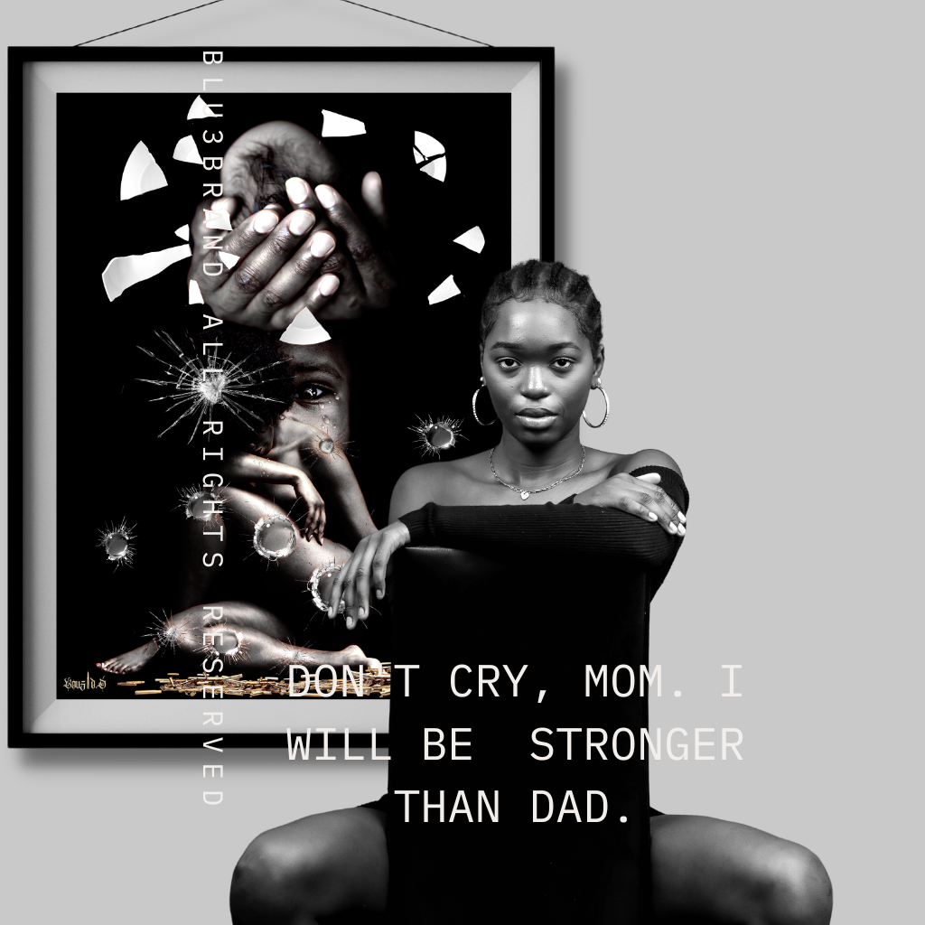 DON'T CRY, MOM. I WILL BE STRONGER THAN DAD is a powerful testament to the resilience of African-American families in the face of gun violence. Through powerfully evocative imagery, this product provides a glimpse into the strength and fortitude required of those shielding their children from gun violence.  THIS ARTWORK IS A BLU3BRAND, LLC  COPYRIGHTED EXCLUSIVE, DO NOT DUPLICATE IT WITHOUT PERMISSION.