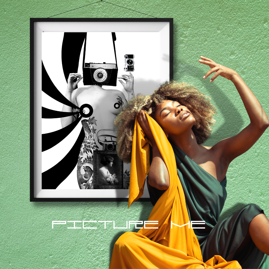 The PICTURE ME artwork compares a vintage and a modern woman, perfect for bringing a unique and contemporary pop of art to your walls. A stunning and exclusive piece that blends traditional and contemporary styles, it's sure to add sophistication and elegance to your home.  THIS ARTWORK IS A BLU3BRAND, LLC  COPYRIGHTED EXCLUSIVE, DO NOT DUPLICATE IT WITHOUT PERMISSION.