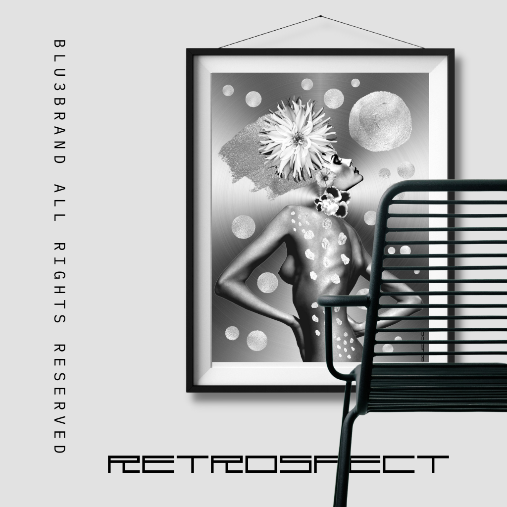 RETROSPECT is a work of art commemorating the symbolism of people walking through life looking backward, forgetting that they are walking "naked" and vulnerable. Drawing from the allegory's many mythological, philosophical, and religious interpretations, RETROSPECT allows us to reimagine the experience and reflect on our own lives.  THIS ARTWORK IS A BLU3BRAND, LLC  COPYRIGHTED EXCLUSIVE, DO NOT DUPLICATE IT WITHOUT PERMISSION.
